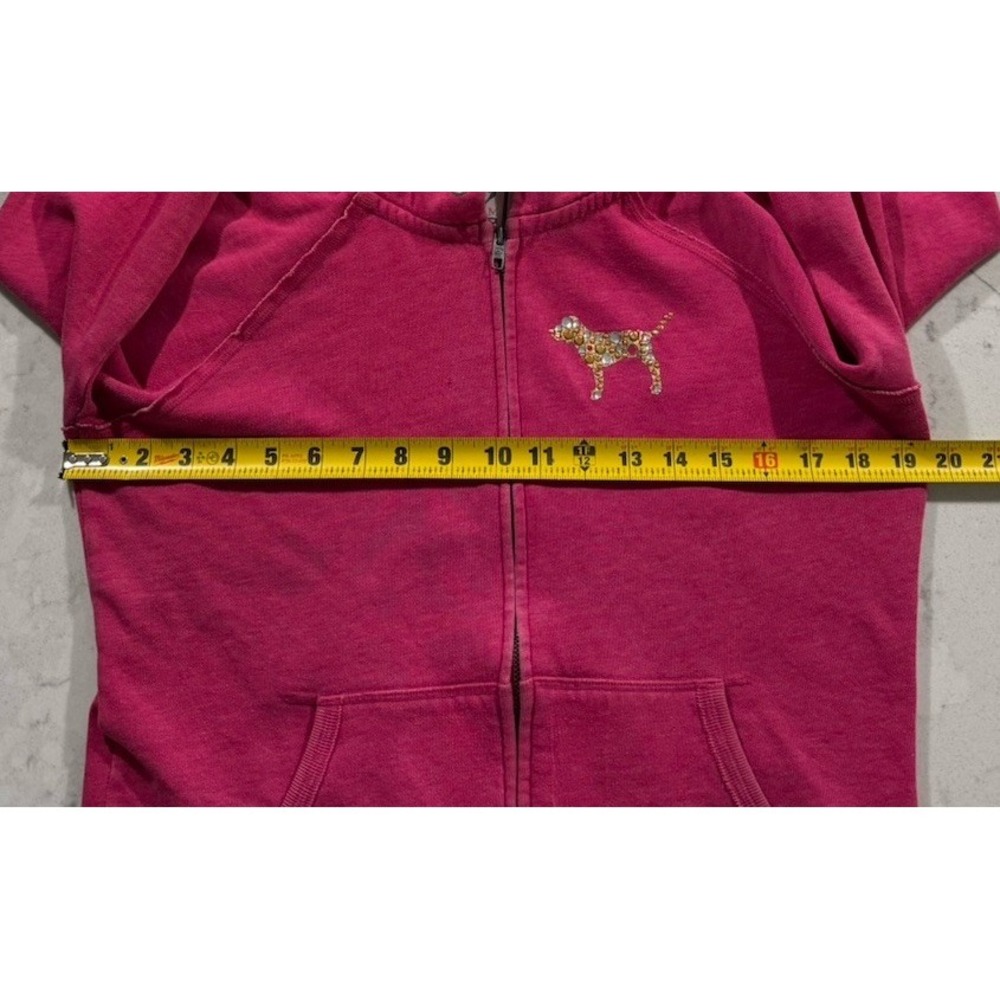 VTG‎ Victoria's Secret PINK Hoodie Womens Medium Rhinestone Bling Peace Sign Y2K - Picture 11 of 14
